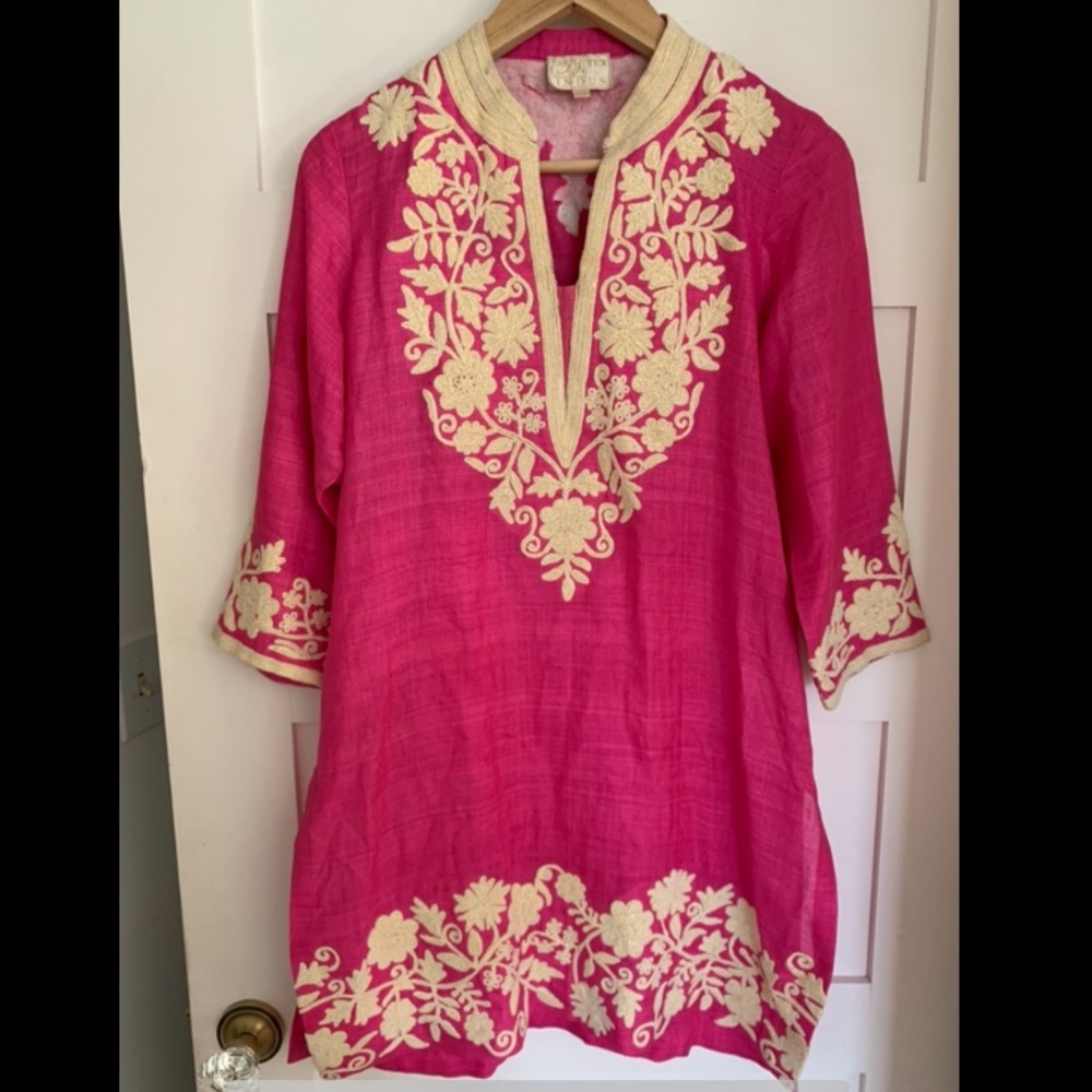 Tex Indus pink linen embroidered tunic size medium